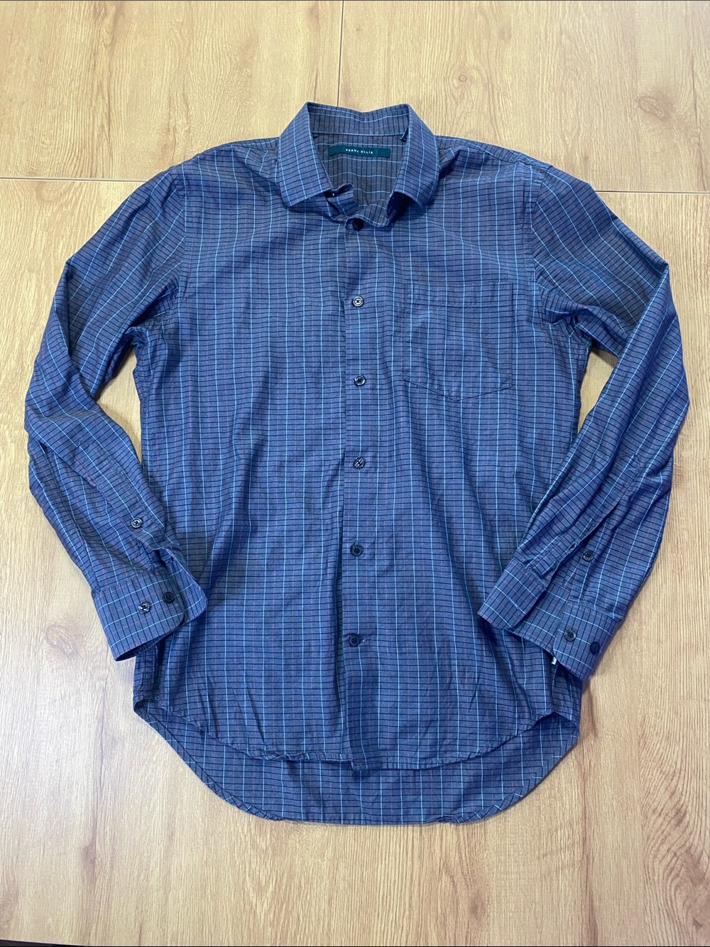 Perry Ellis Charcoal with Red & White Windowpane Dress Shirt